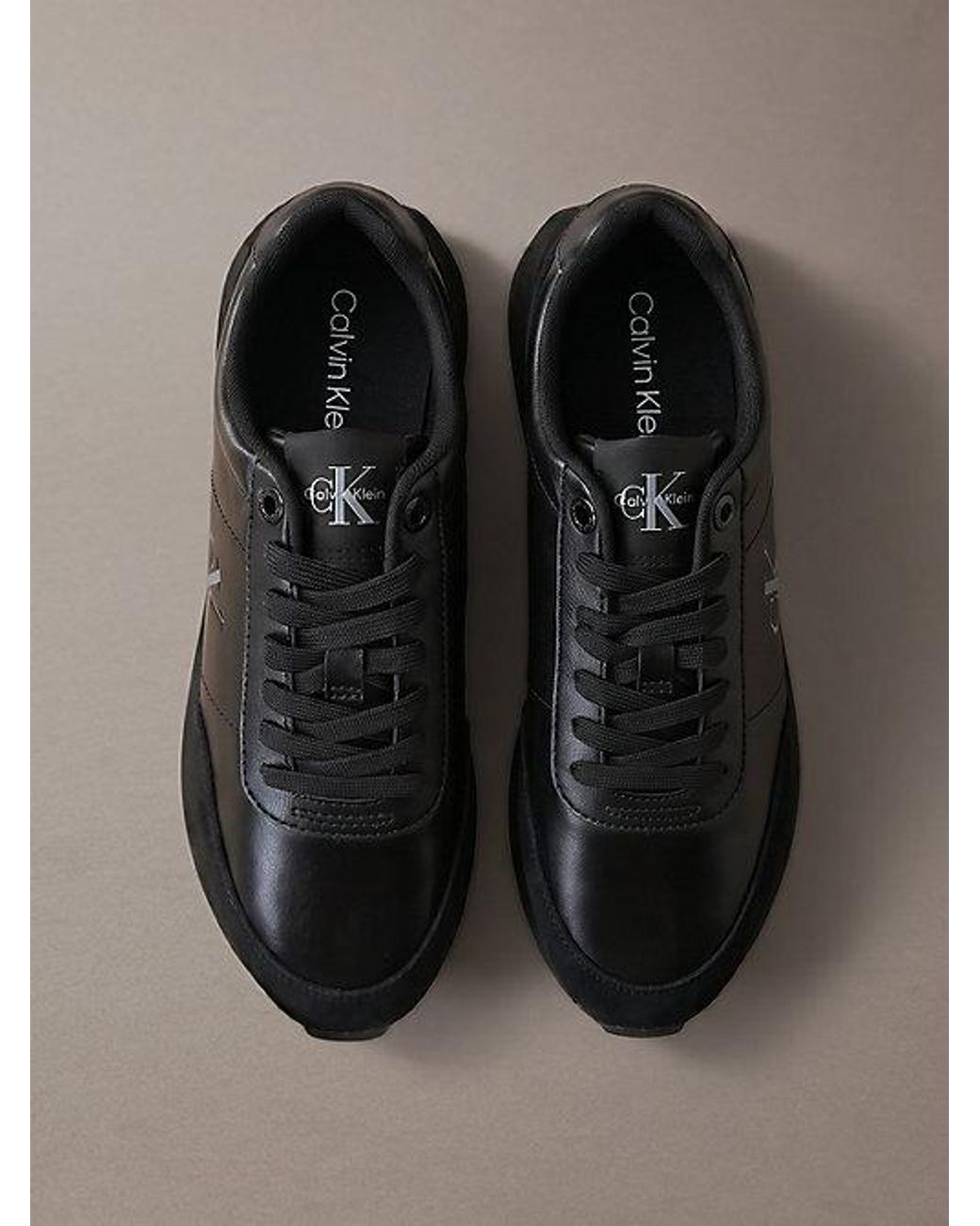 Calvin Klein Gray Leather Signature Logo Runner Trainers