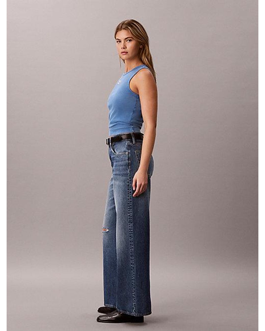 Calvin Klein Blue Jeans Wide Leg Distressed Jeans