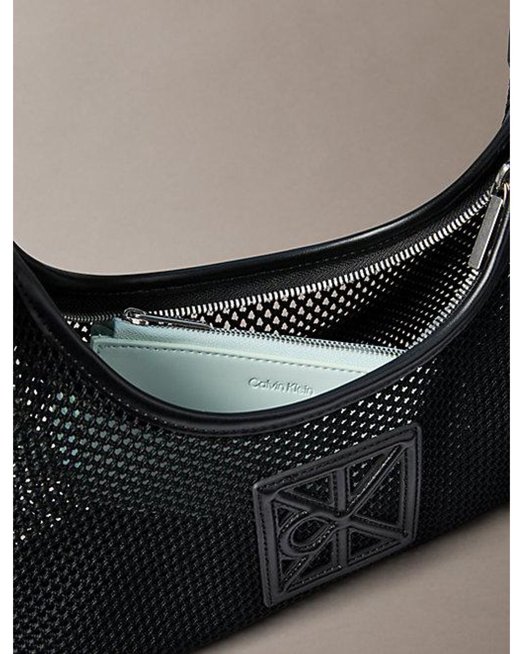 Calvin Klein Black Emblem Logo Mesh Shoulder Bag
