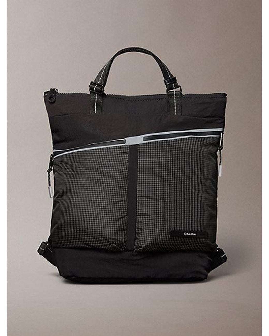Calvin Klein Black Striped Utility Zip Convertible Helmet Bag for men