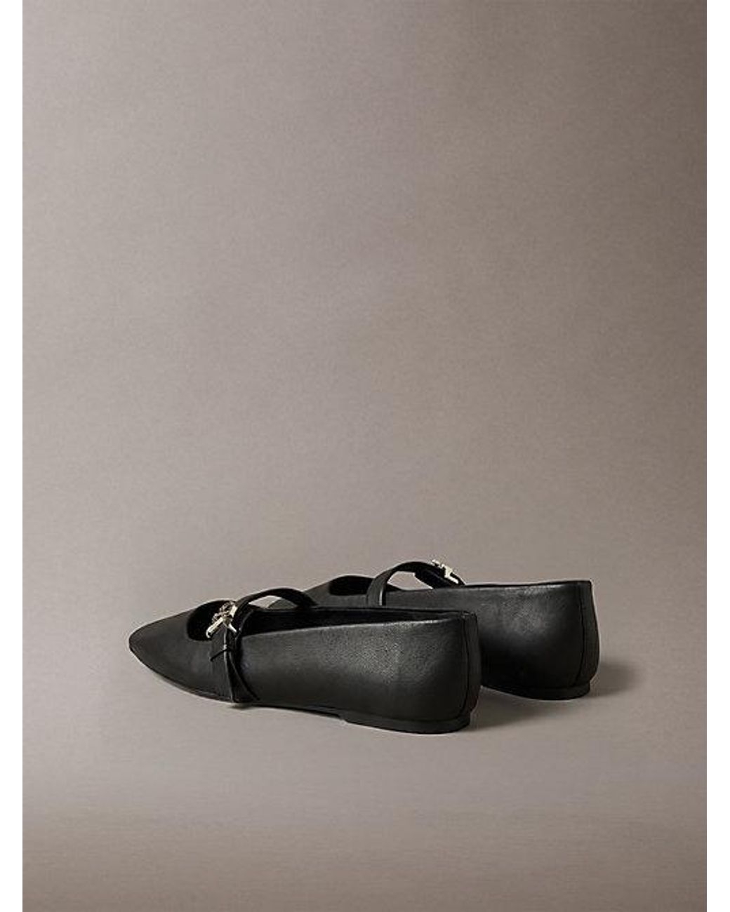 Calvin Klein Gray Leather Mary Jane Ballerinas