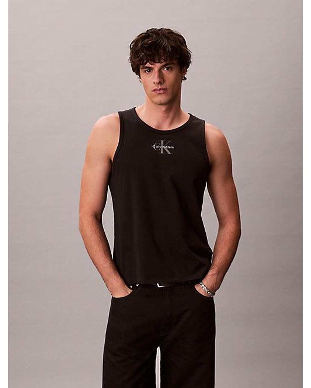 Calvin Klein Black Jeans Monogram Logo Tank Top for men