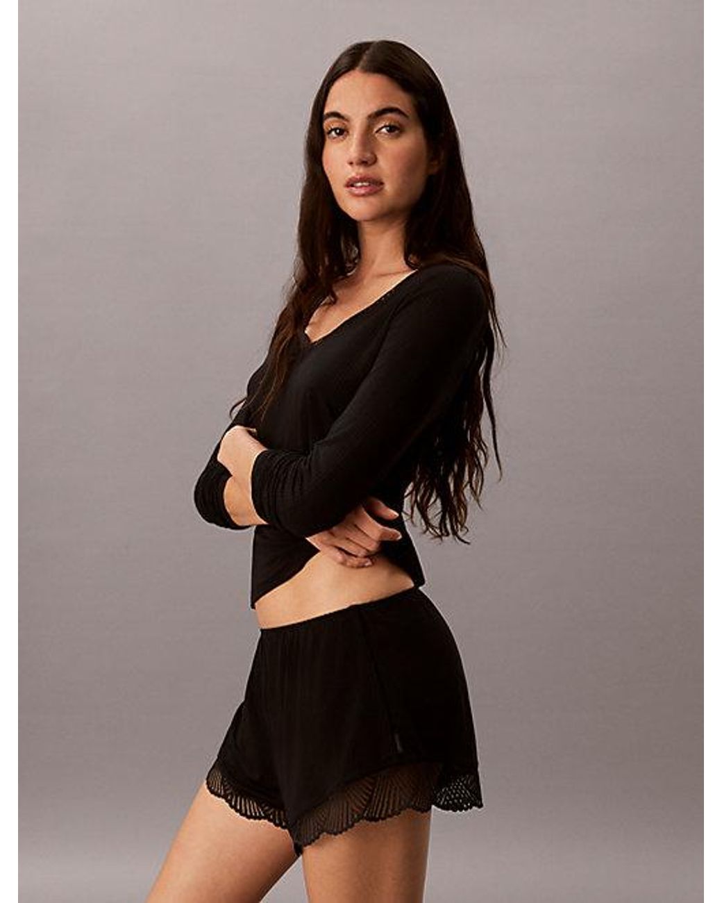Calvin Klein Black Pyjama Top Ultra Soft Modal Rib