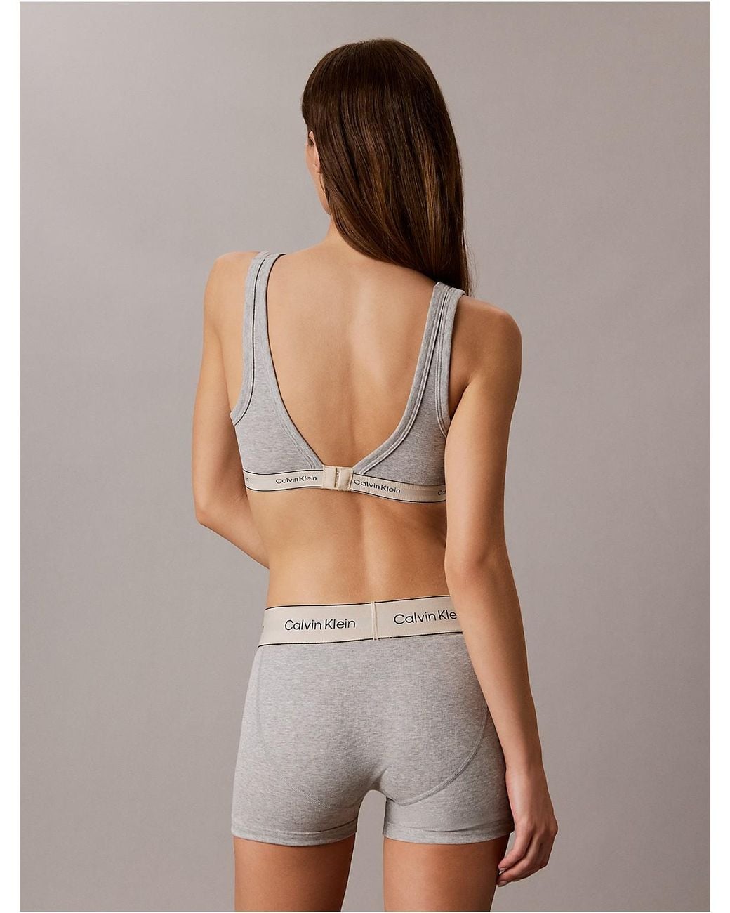 Calvin Klein Gray Lightly Lined Triangle Bralette Heritage Cotton Stretch