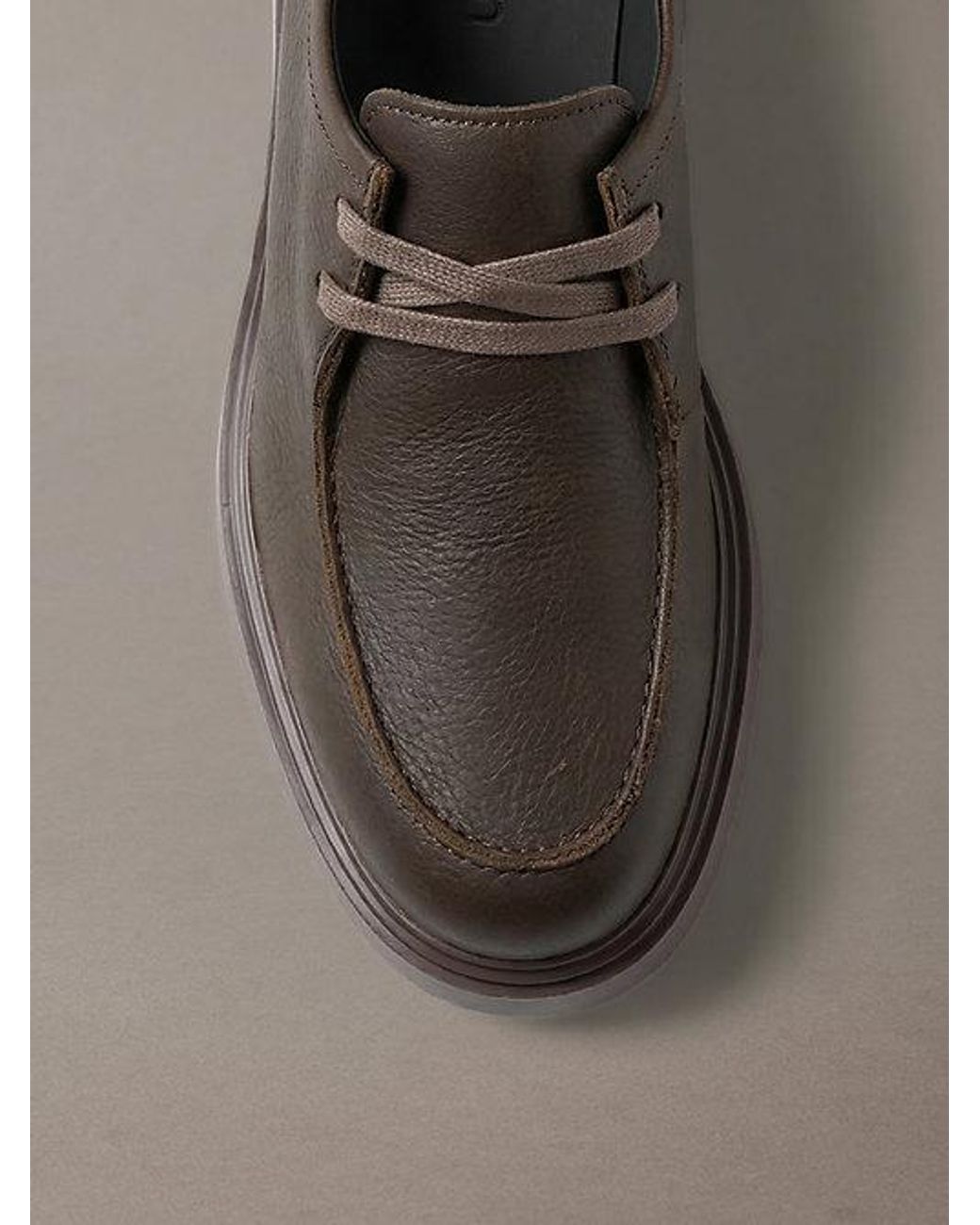 Calvin Klein Brown Leather Apron Toe Lug Lace Up Shoes for men