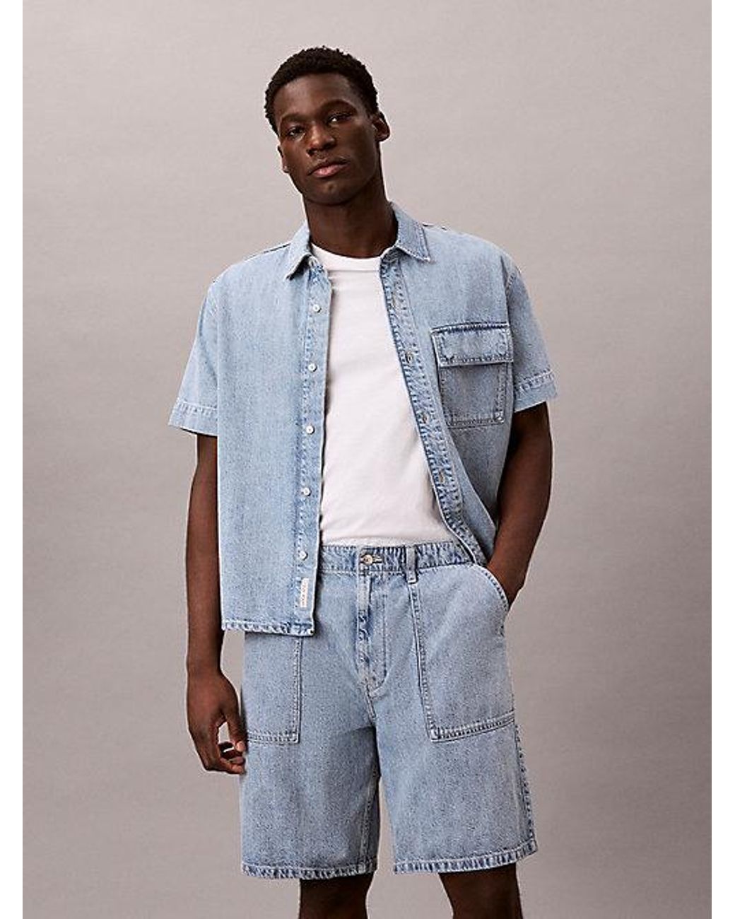 Calvin Klein Blue Jeans Cotton Linen Denim Shorts for men