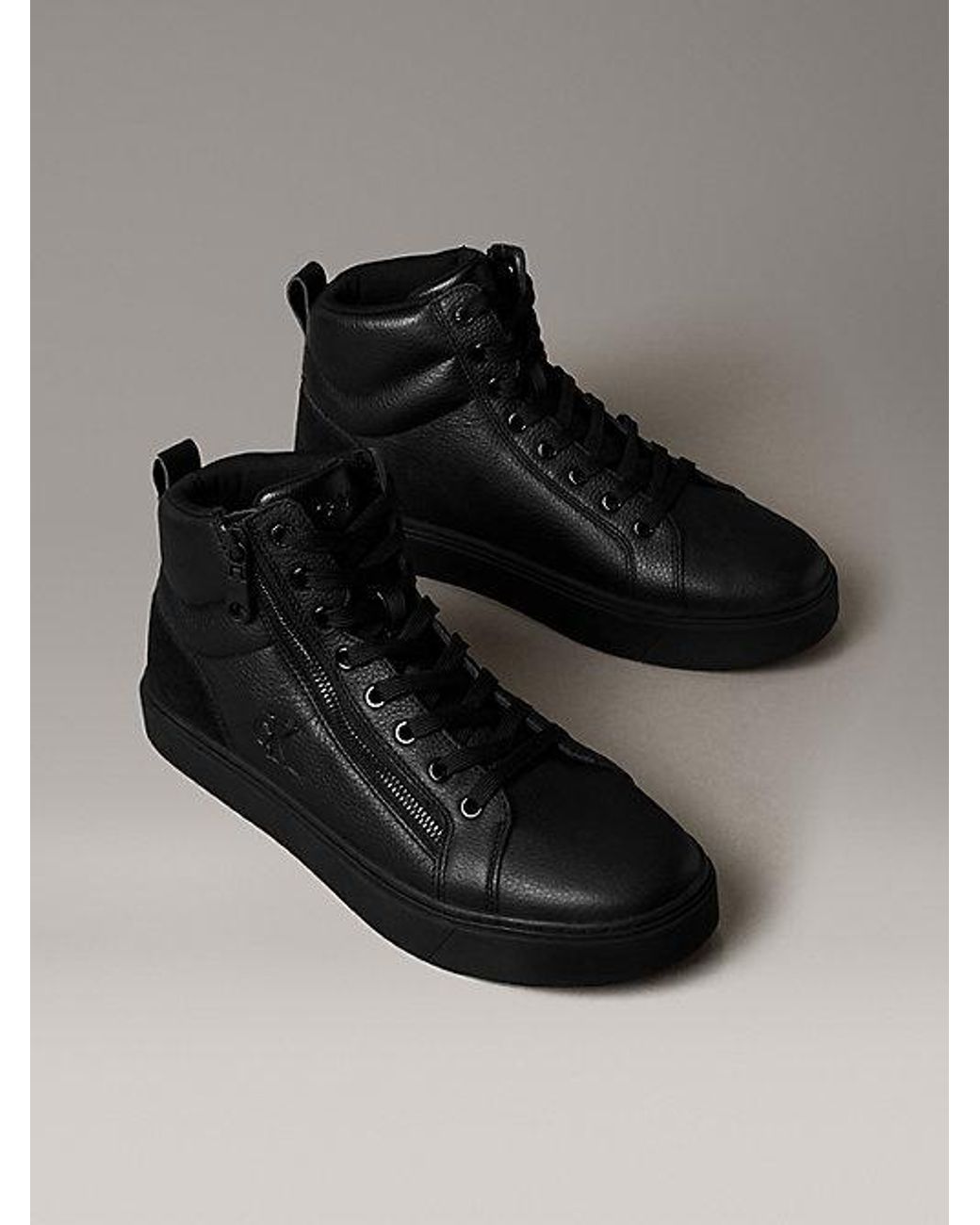 Calvin Klein Black Jeans Leather Zip High Top Trainers for men