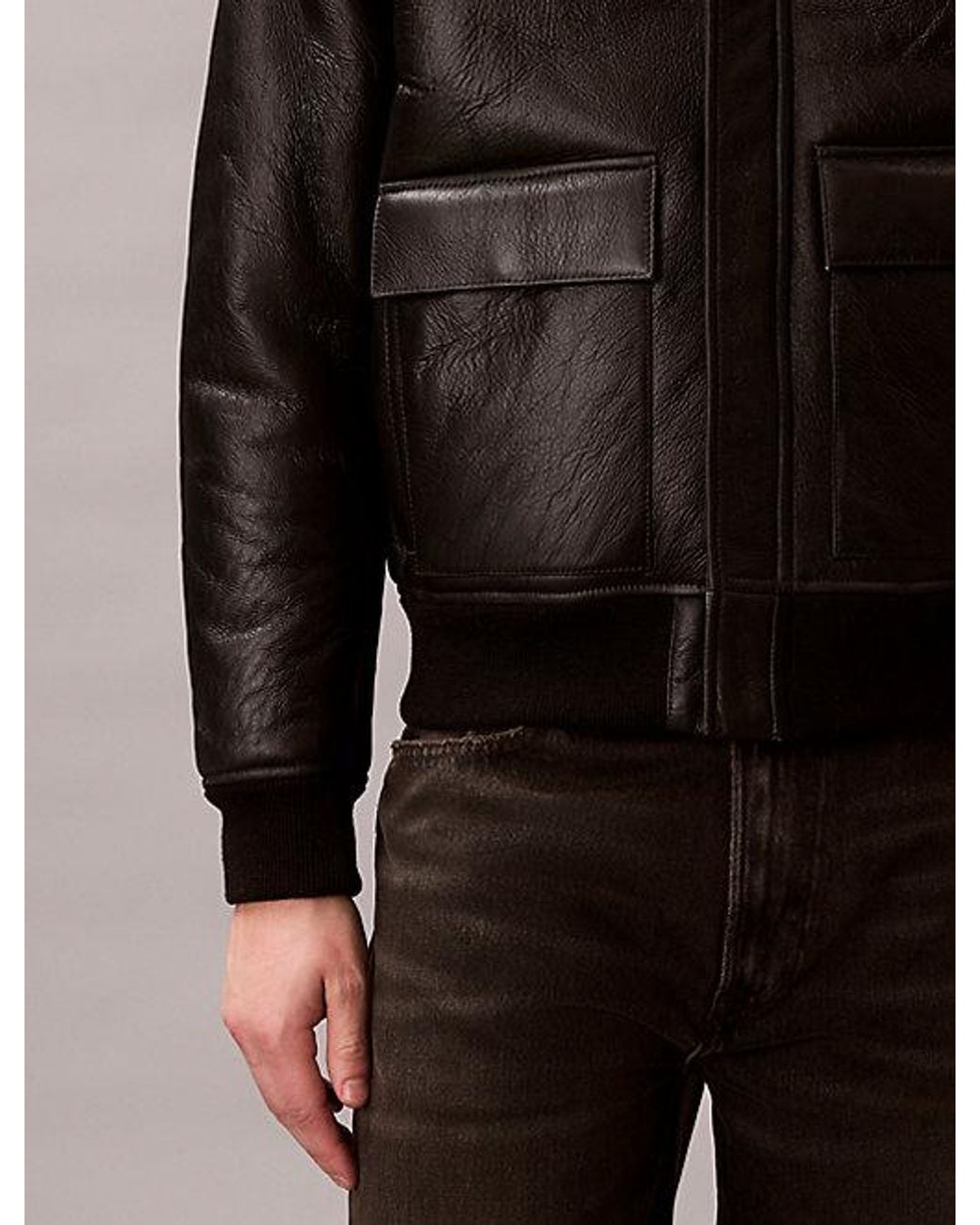 Calvin Klein Black Shearling Leather Flight Jacket for men