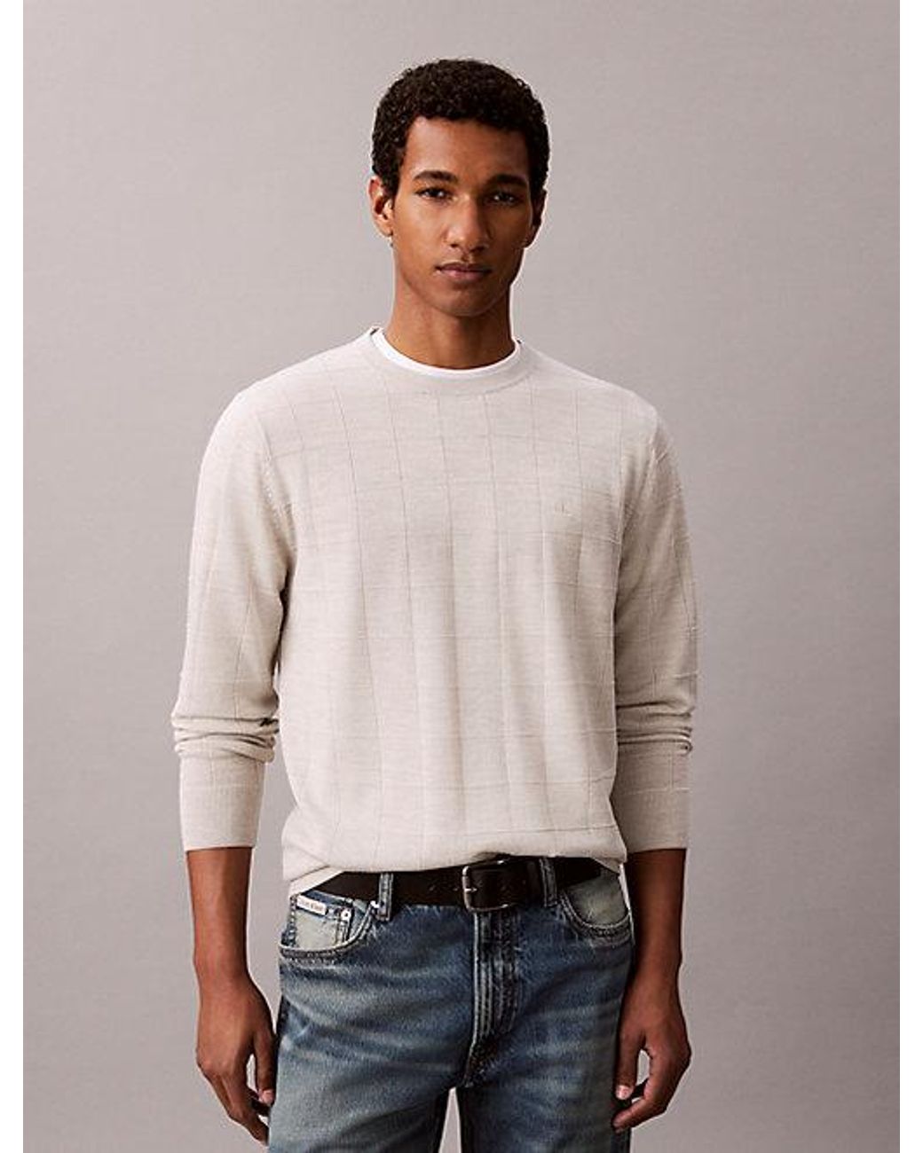 Calvin Klein Natural Merino Wool Grid Jumper for men