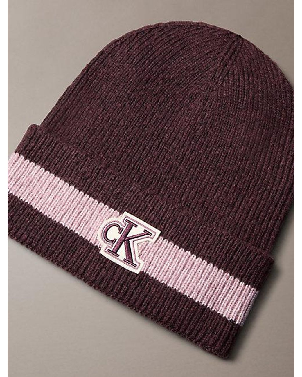 Calvin Klein Purple Monogram Stripe Beanie