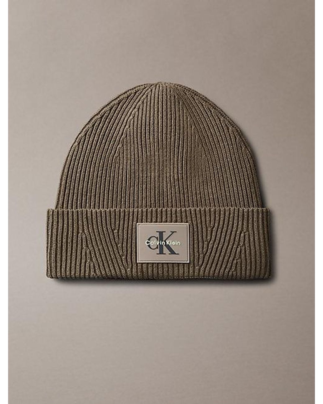 Calvin Klein Brown Signature Logo Beanie for men