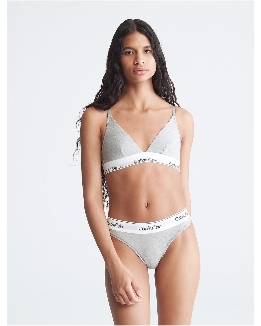 Calvin Klein Modern Cotton Unlined Triangle Bralette in Grey Heather (Gray)  - Save 46% | Lyst