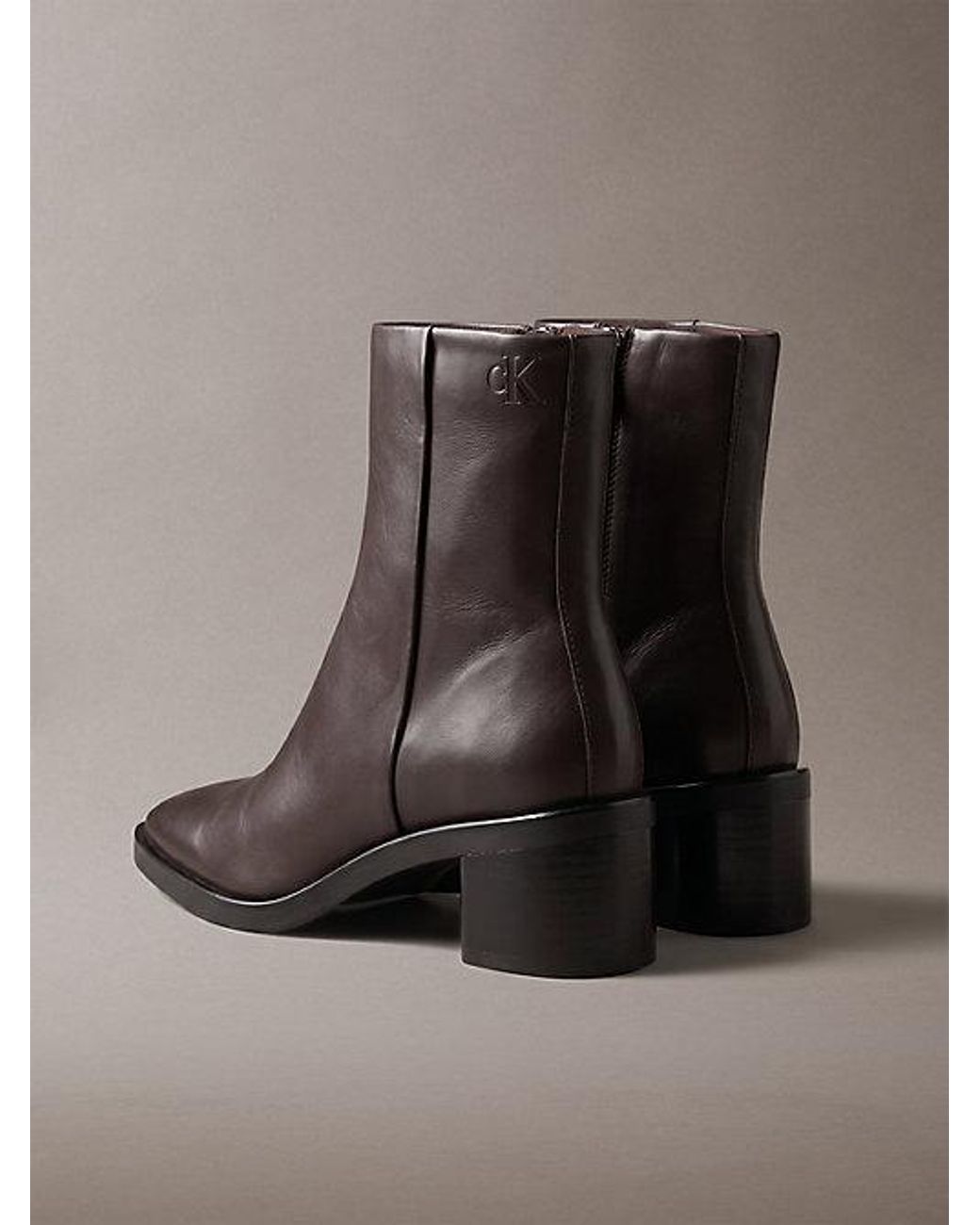 Calvin Klein Brown Leather Block Heel Ankle Boots