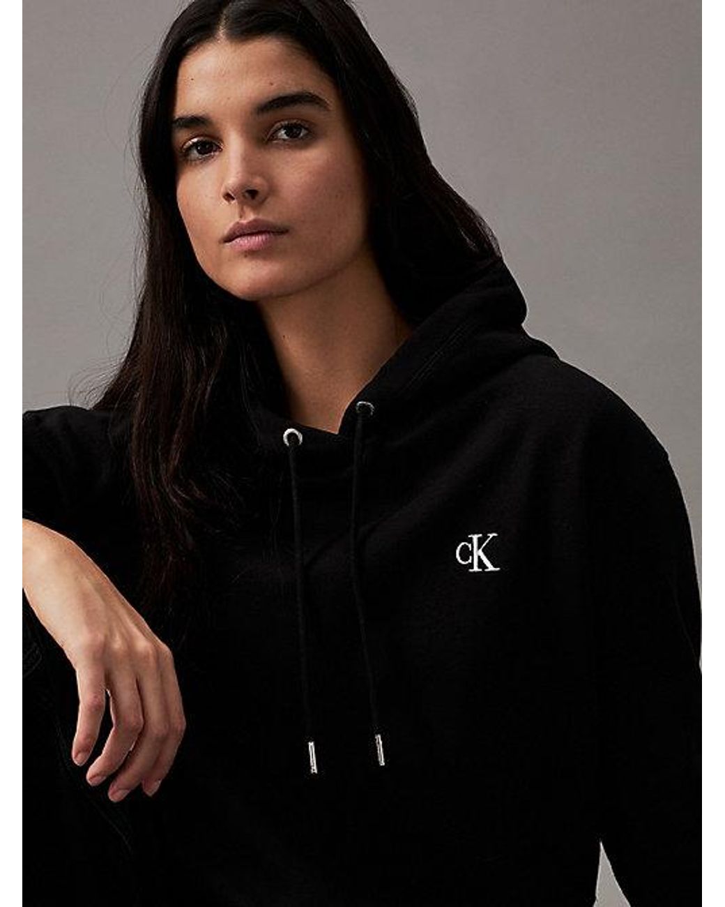 Calvin Klein Black Cotton Blend Fleece Hoodie