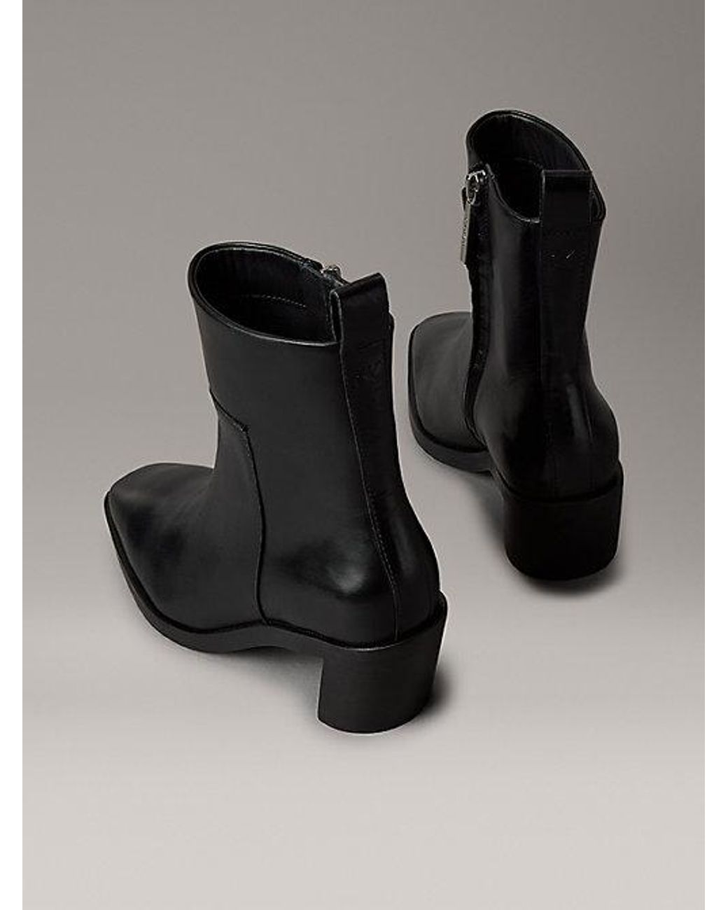 Calvin Klein Black Jeans Leather Ankle Zip Cowboy Boots