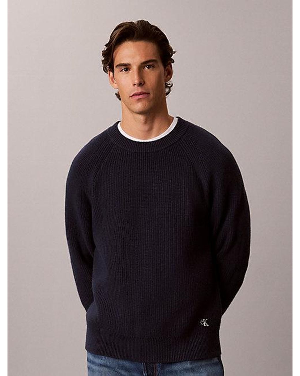 Calvin Klein Multicolor Jeans Wool Blend Ribbed Jumper for men
