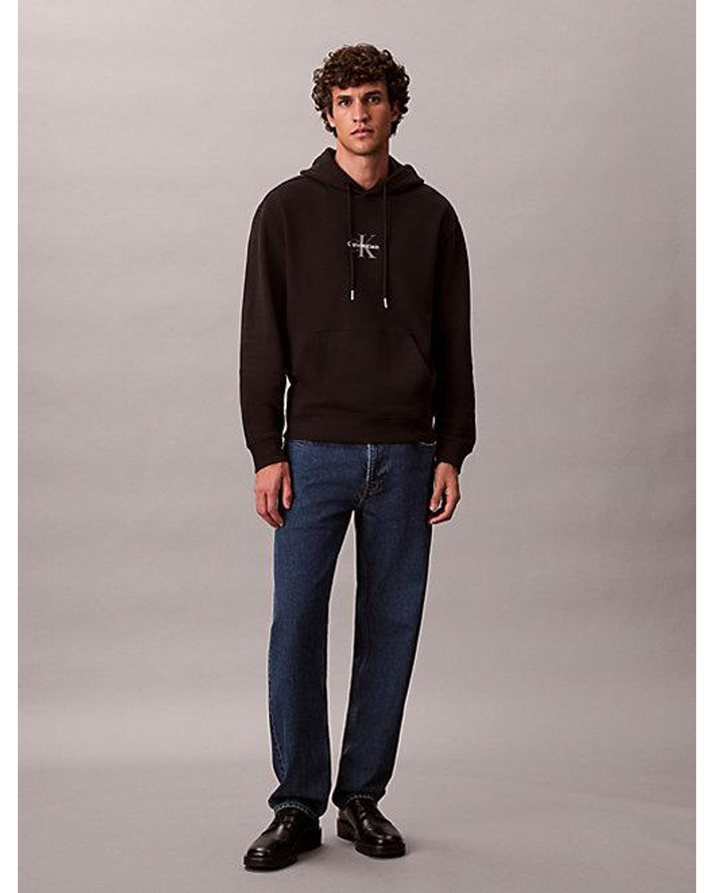 Calvin Klein Blue Jeans Cotton Terry Monogram Hoodie for men