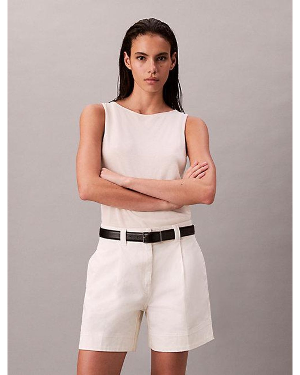 Calvin Klein Natural Pleated Bermuda Shorts
