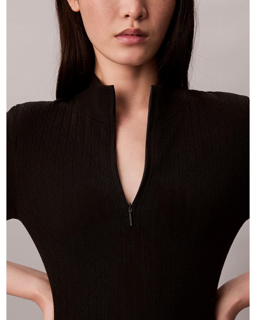 Abito Con Zip E Collo di Calvin Klein in Black