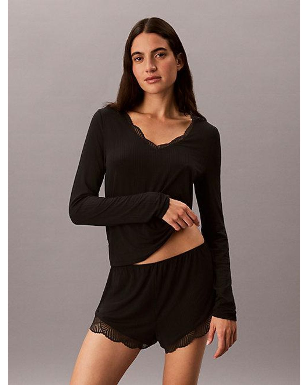 Calvin Klein Black Pyjama Top Ultra Soft Modal Rib