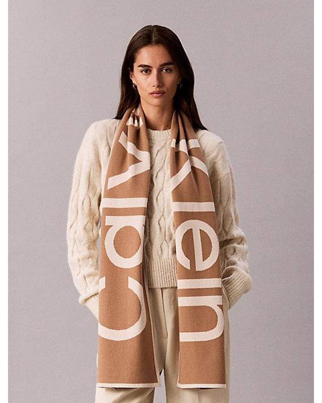 Calvin Klein Natural Cotton Jacquard Knit Logo Scarf
