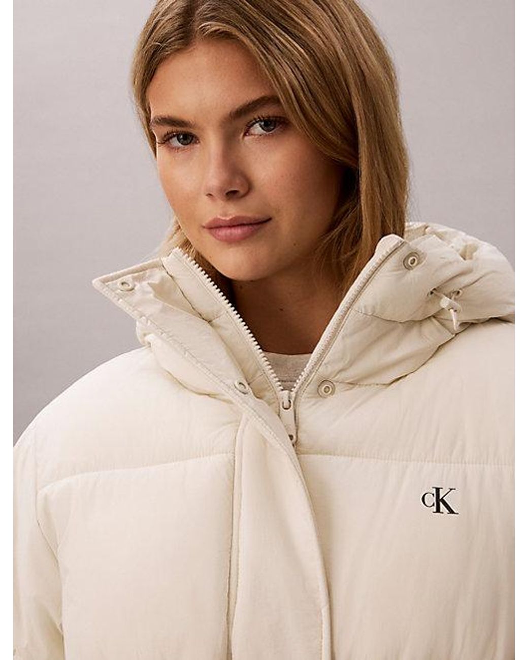 Calvin Klein Natural Jeans Logo Belt Hooded Puffer Jacket