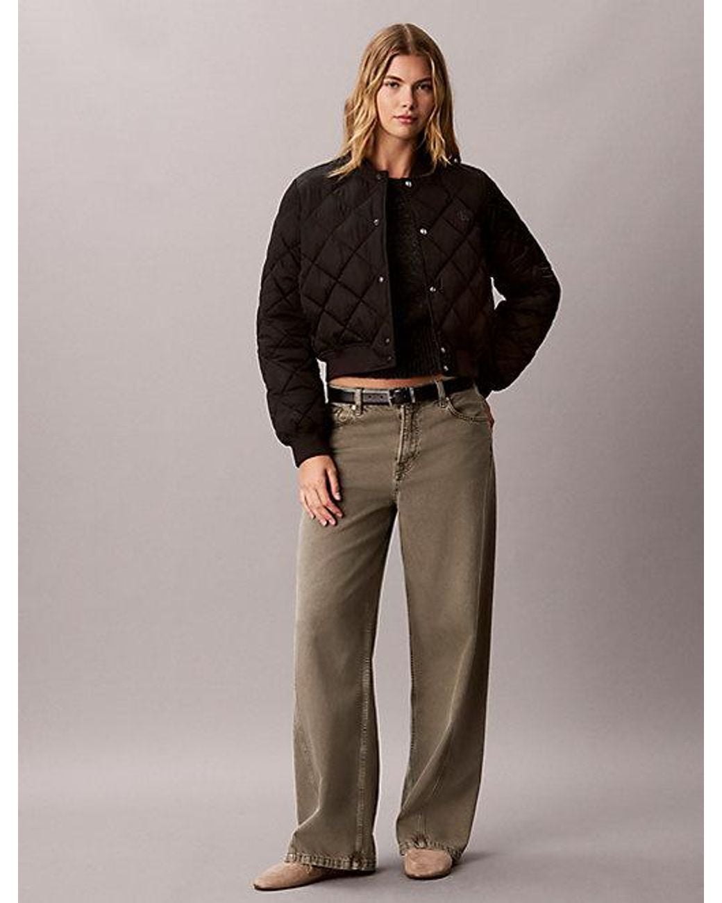 Calvin Klein Black Jeans Satin Quilted Bomber Jacket