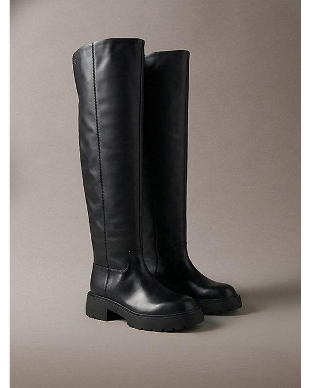 Calvin Klein Black Ck Bold Leather Over The Knee Boots