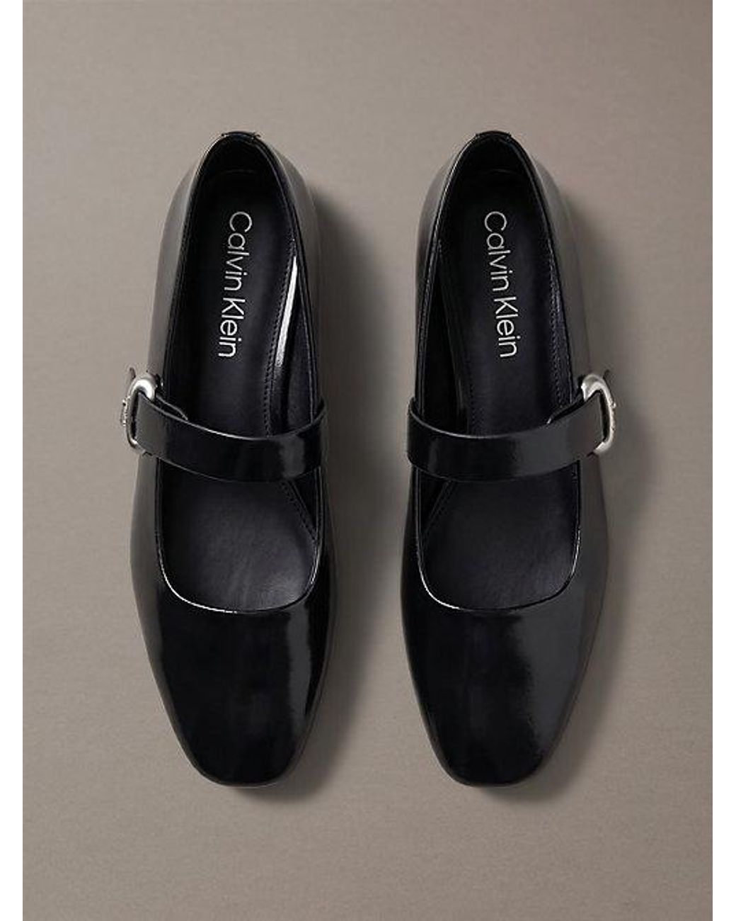 Calvin Klein Gray Leather Mary Jane Ballerinas