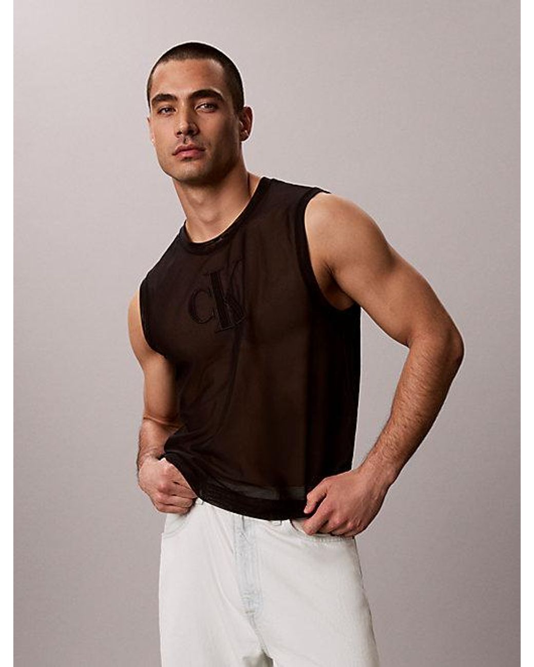 Calvin Klein Black Jeans Sheer Mesh Tank Top Pride for men