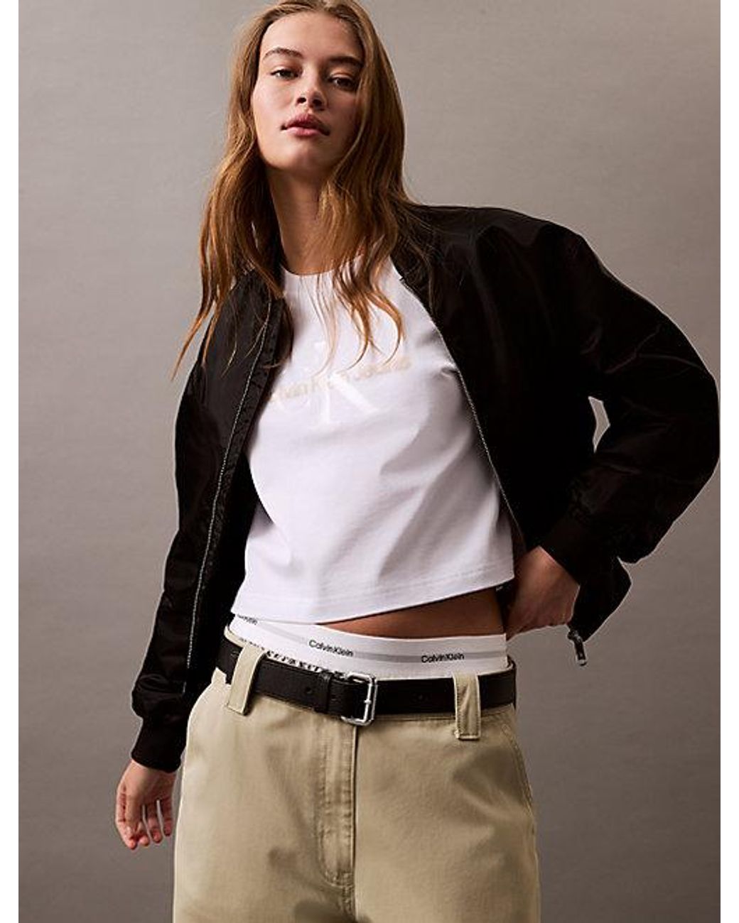 Calvin Klein White Jeans Cropped Gloss Logo T-Shirt