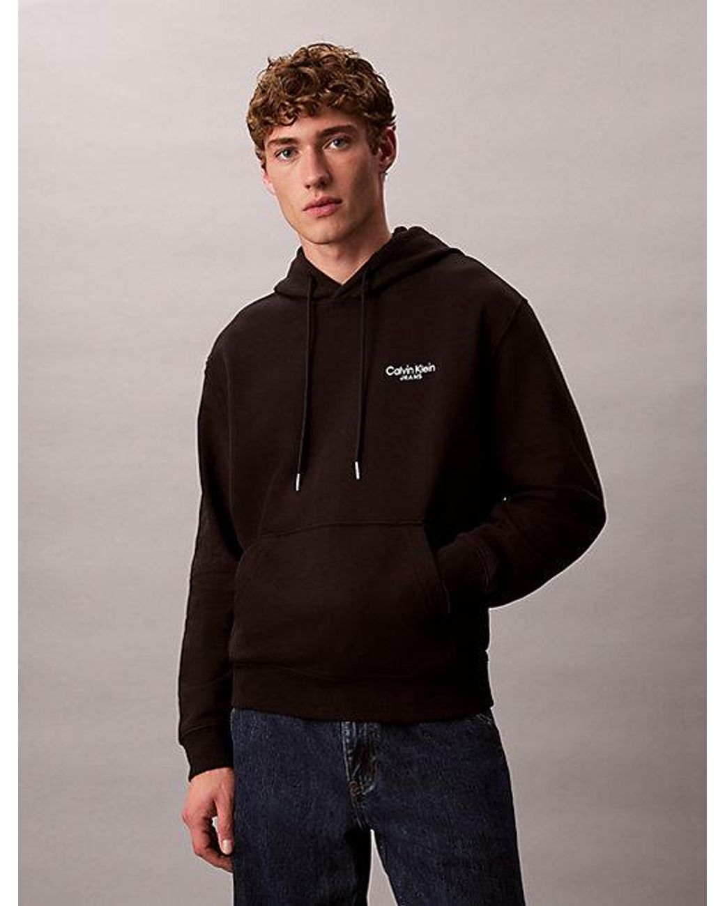 Calvin Klein Brown Jeans Cotton Terry Logo Hoodie for men