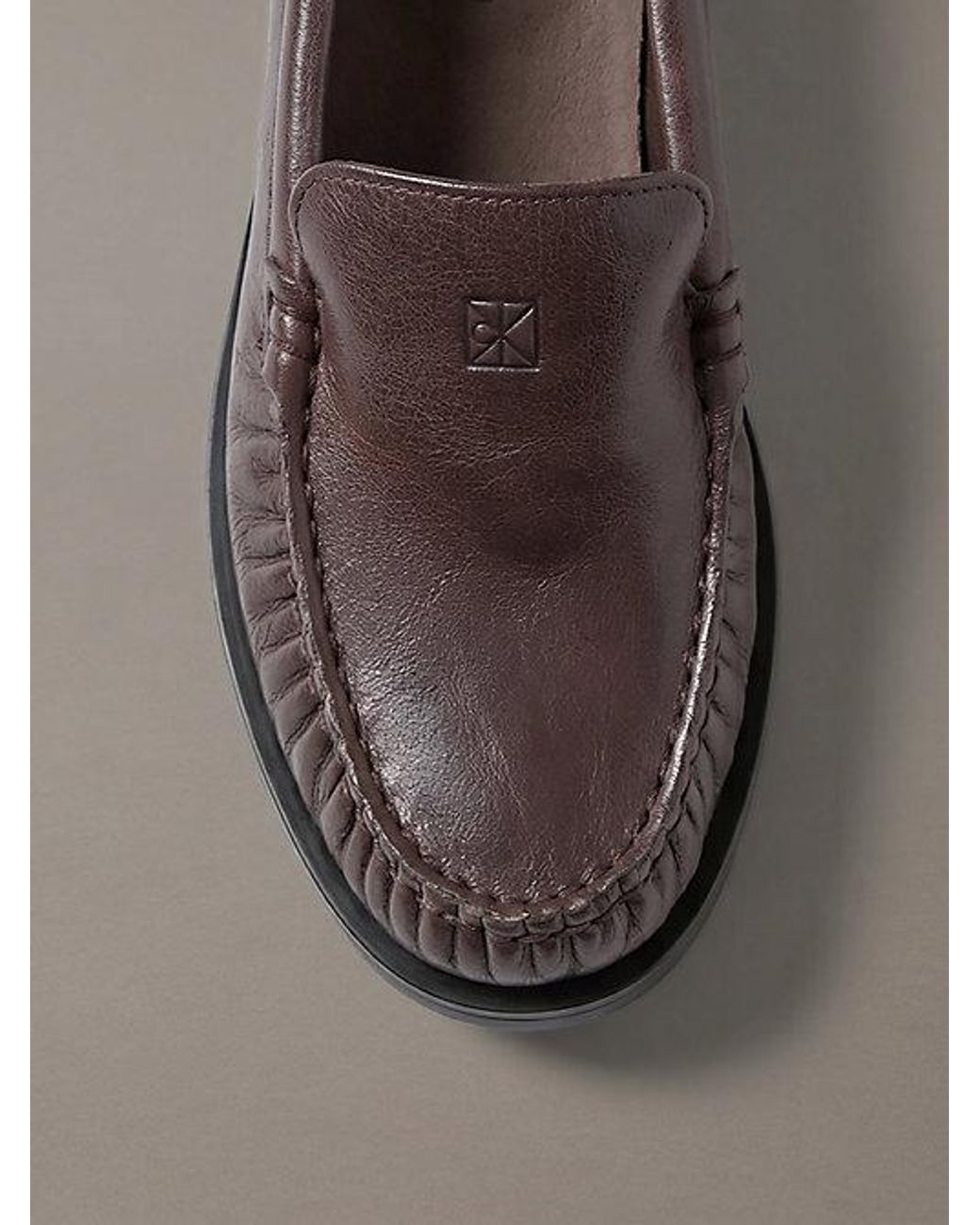 Calvin Klein Brown Thea Leather Pleated Loafers