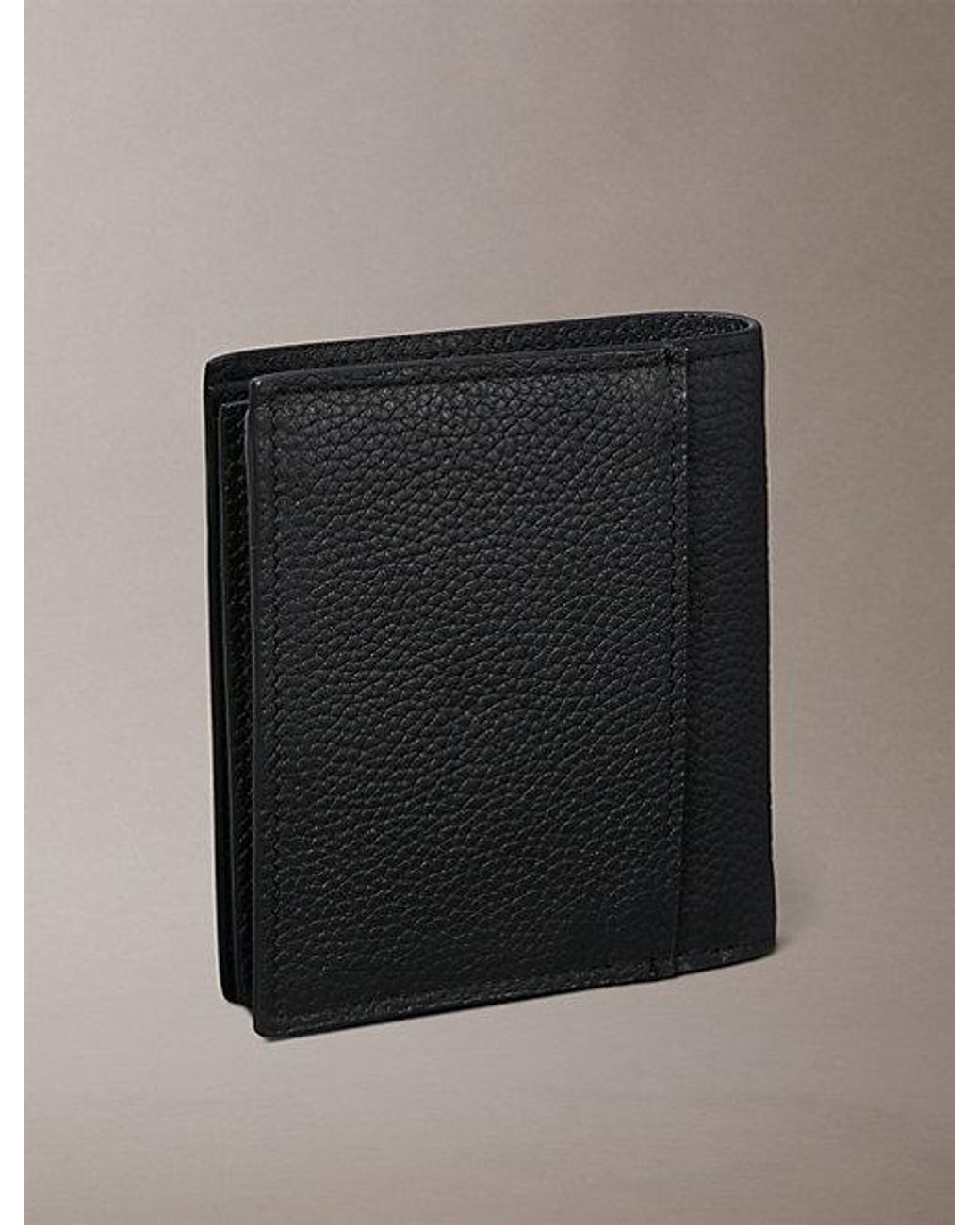 Calvin Klein Black Leather Rfid Foil Logo Trifold Wallet for men