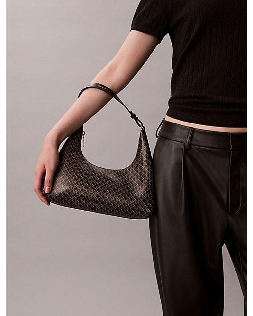 Calvin Klein Gray Allover Monogram Logo Shoulder Bag