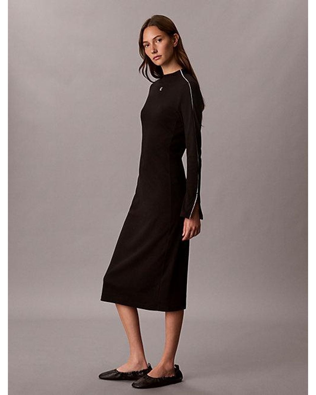 Calvin Klein Brown Jeans Slim Ribbed Cotton Midi Dress