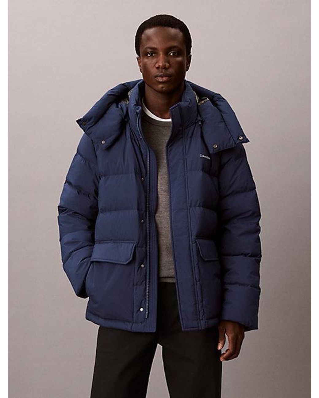 Calvin Klein Blue Relaxed Matte Puffer Jacket for men