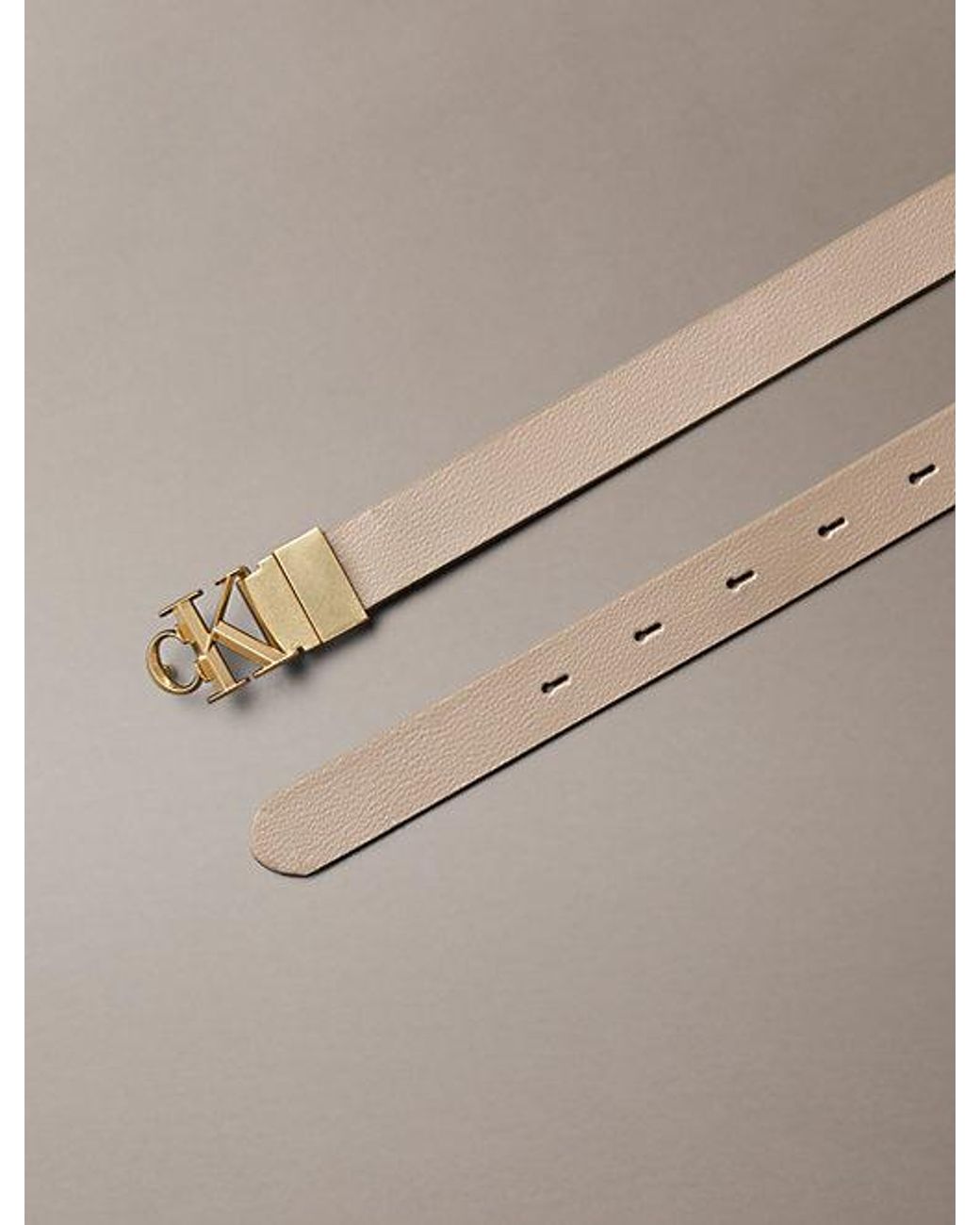 Calvin Klein Brown Reversible Pebbled Leather Logo Belt