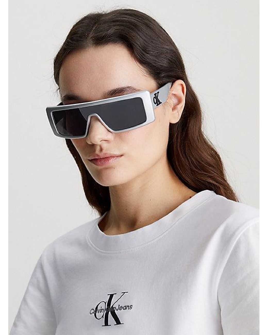 Calvin Klein Gray Jeans Shield Sunglasses