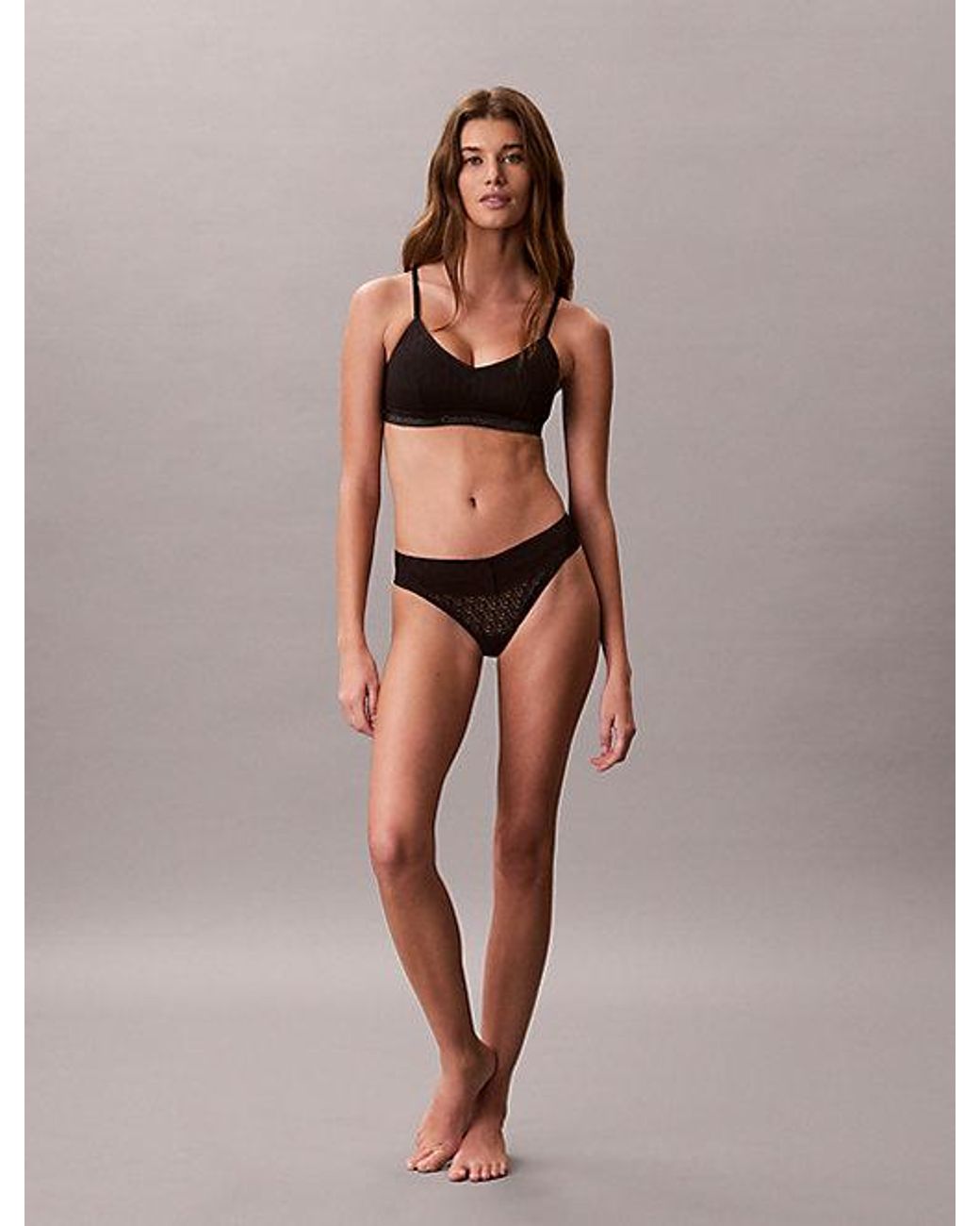 Calvin Klein Brown Thong Icon Logo Lace