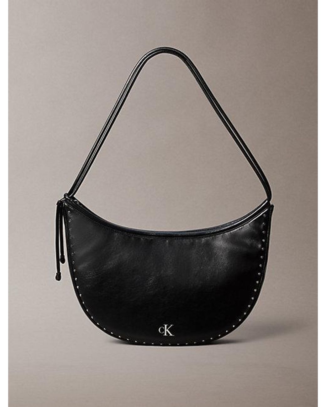 Calvin Klein Black Convertible Studded Crescent Hobo Bag