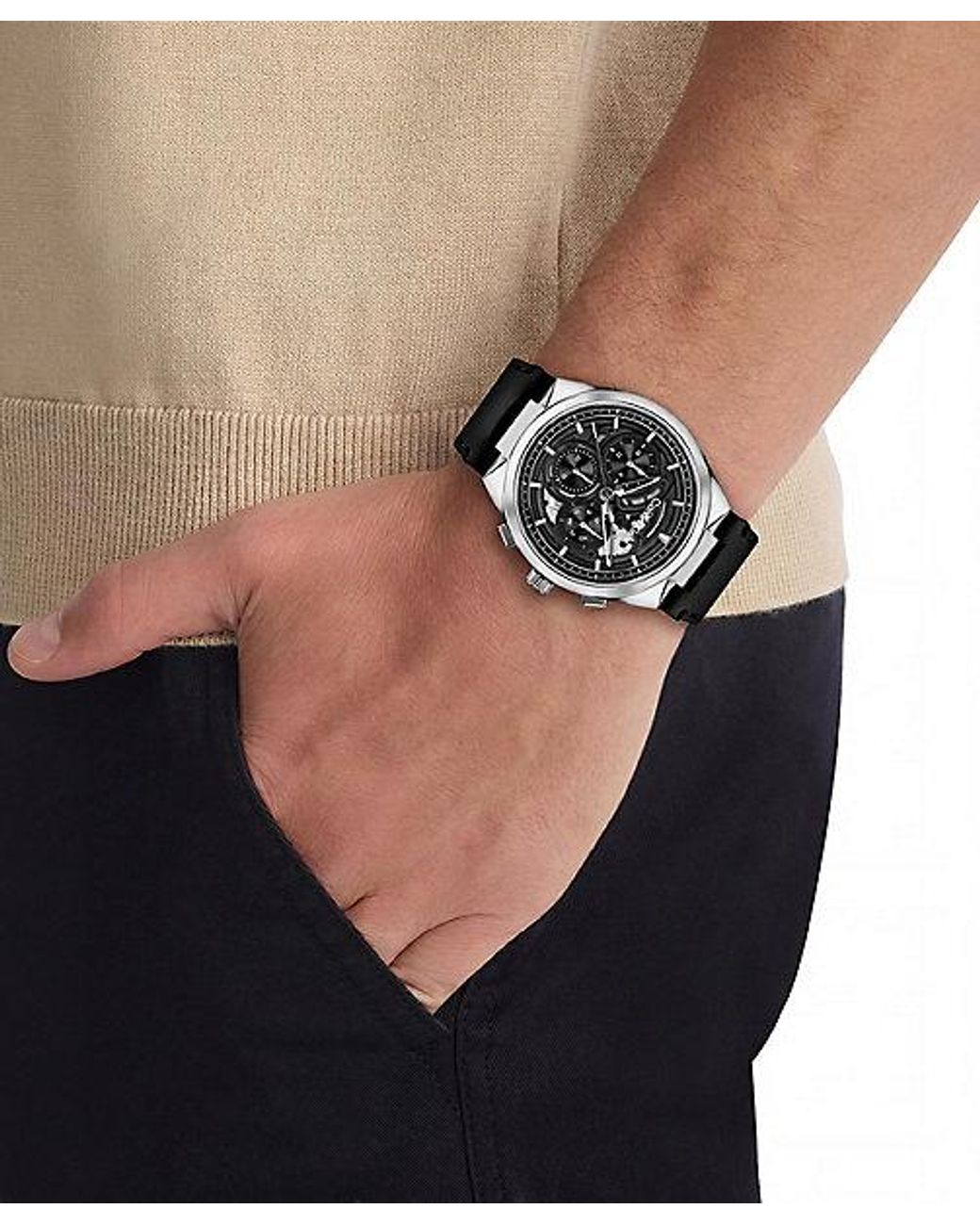 Calvin Klein Black Multifunction Leather Strap Skeleton Watch for men