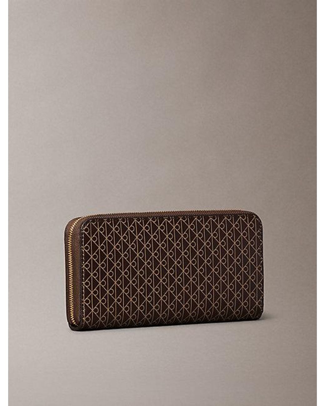 Calvin Klein Brown Allover Emblem Logo Zip Wallet