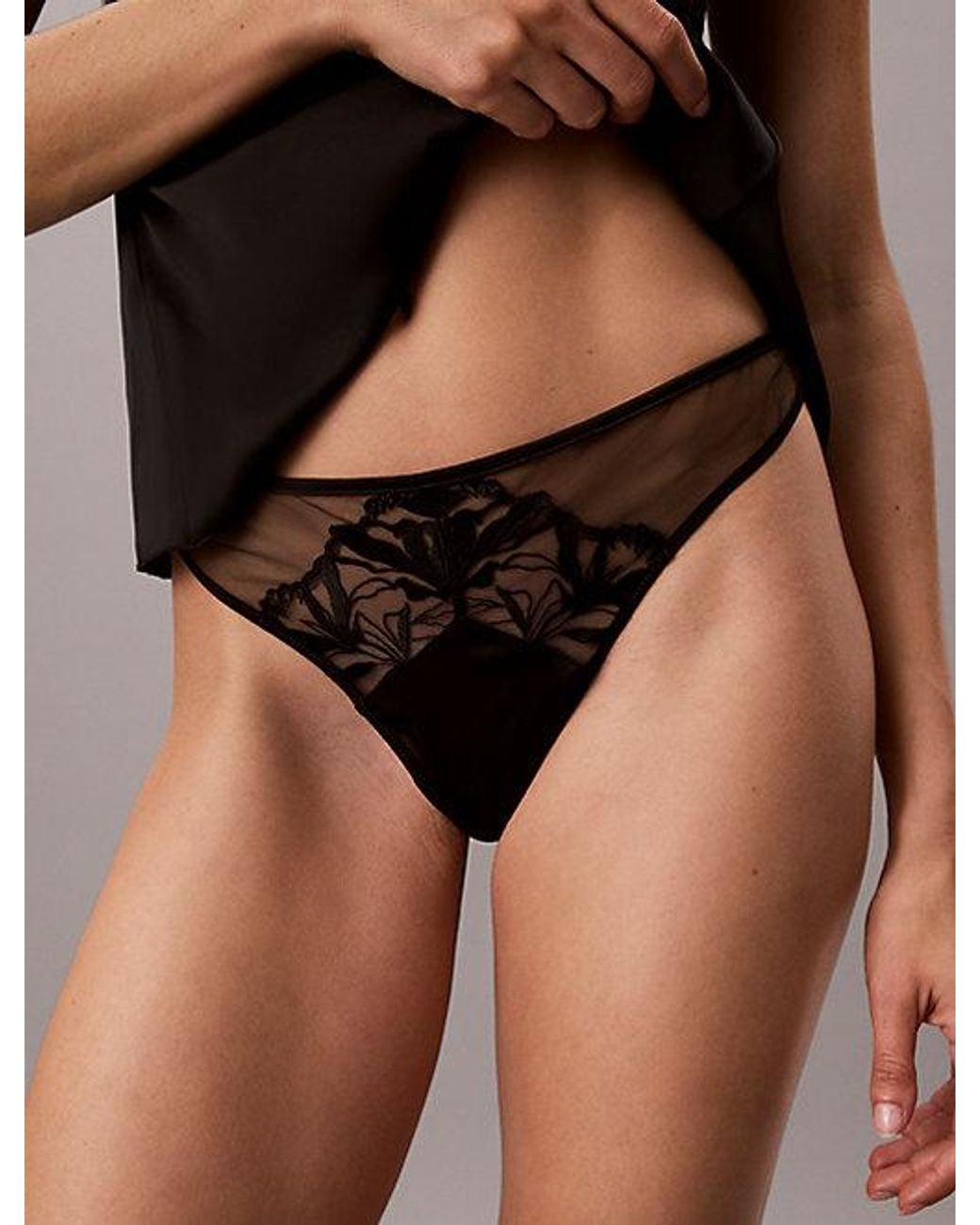 Calvin Klein Black Thong Ck Lace Floral