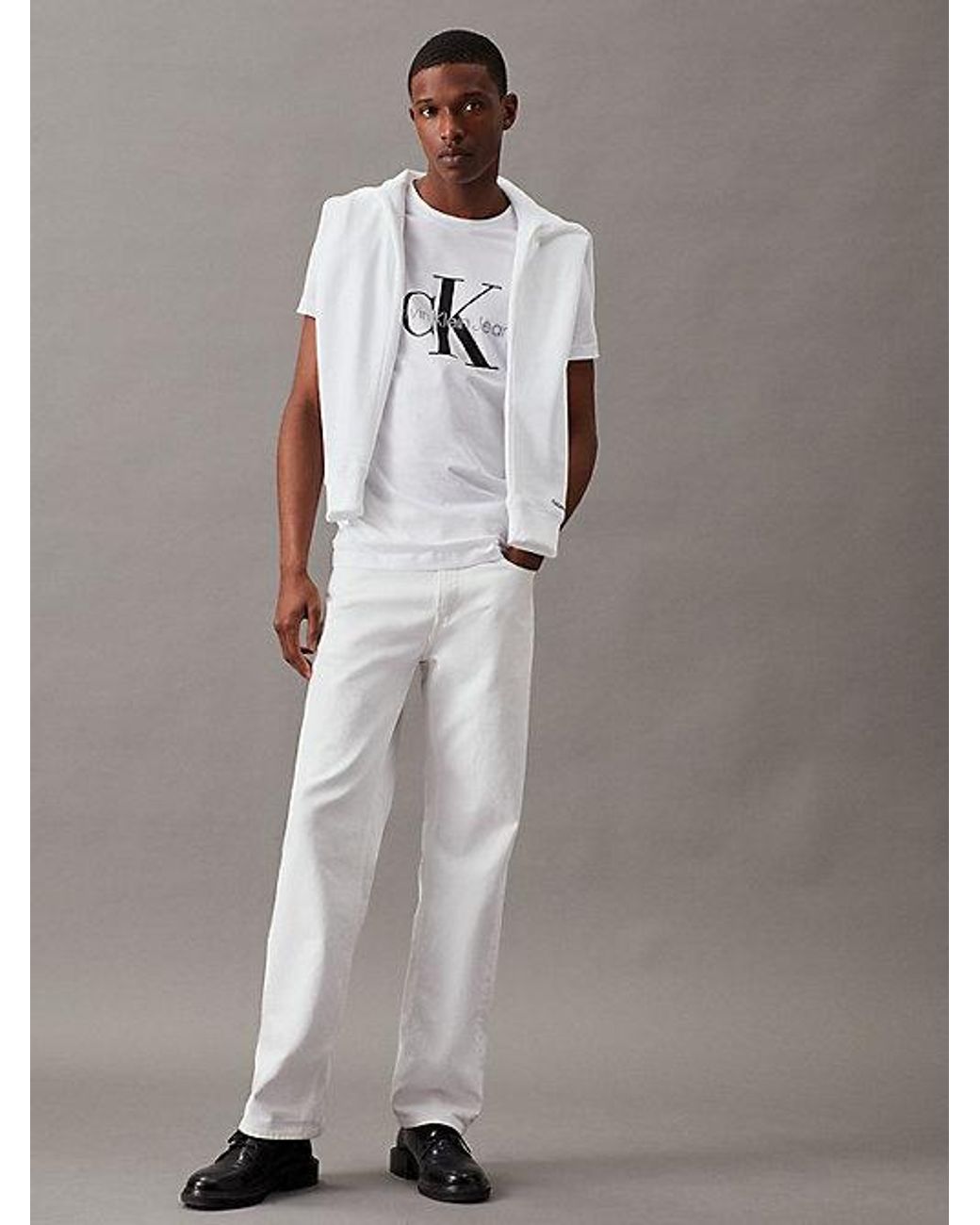 Calvin Klein White Jeans Slim Monogram T-Shirt for men
