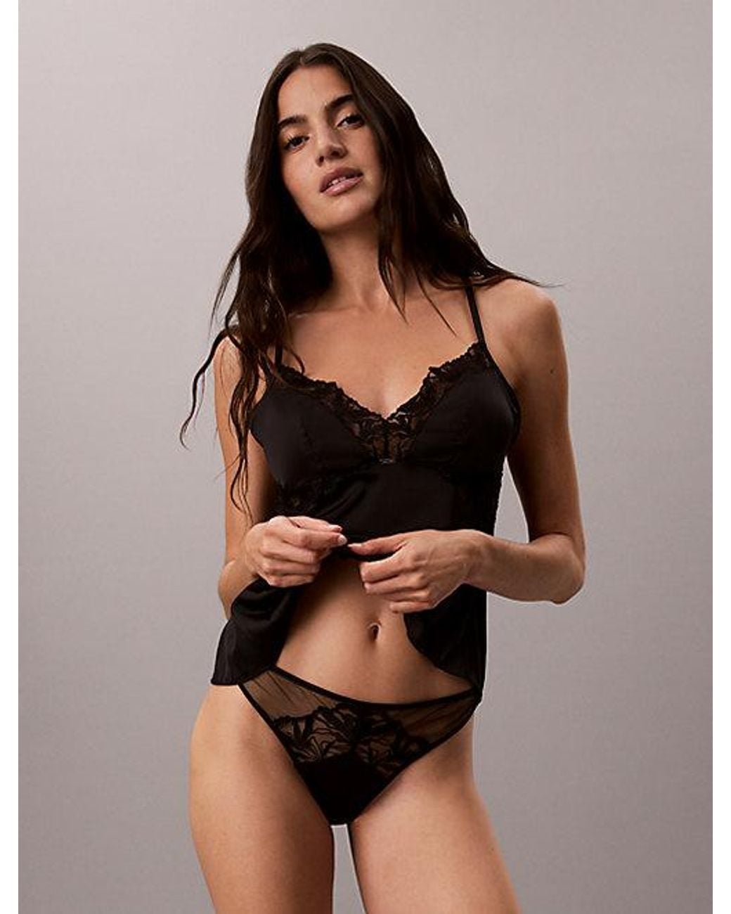 Calvin Klein Black Thong Ck Lace Floral