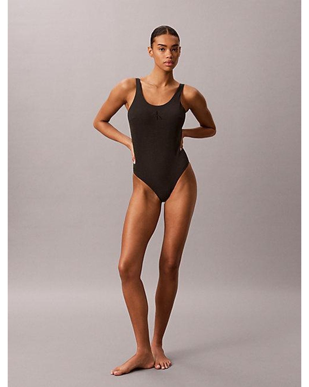 Calvin Klein Brown Metallic Scoop Back Swimsuit Ck Monogram