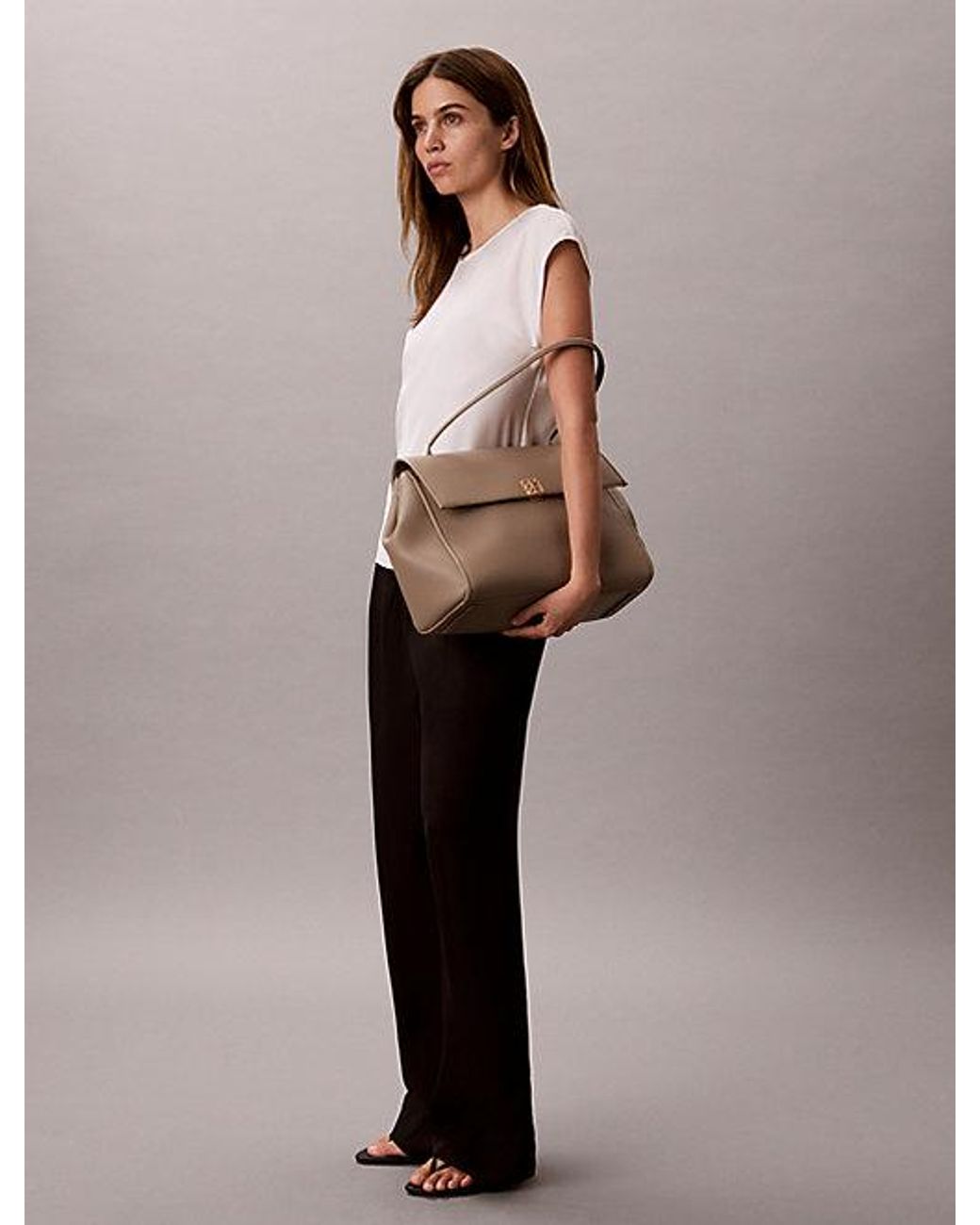 Calvin Klein Natural Pebble Grain Satchel Bag