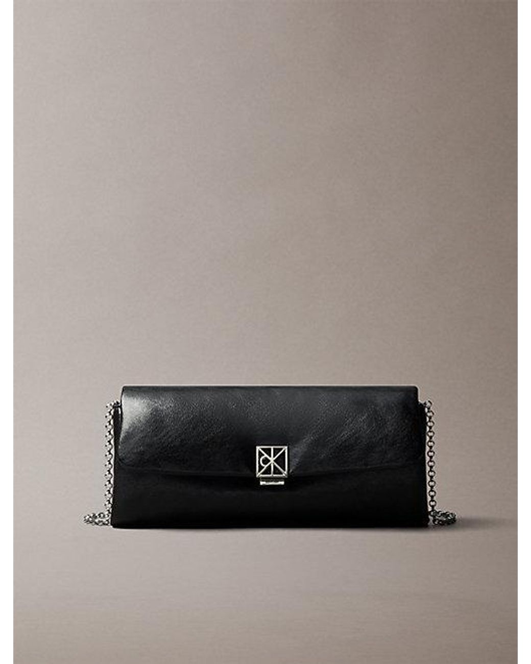 Calvin Klein Black Padded Emblem Hardware Crossbody Clutch