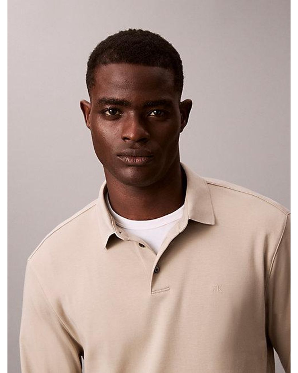 Calvin Klein Natural Supima Cotton Long Sleeve Polo Shirt for men